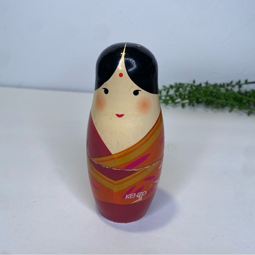 KENZO Kimiko Wooden Flacon Hand Painted Russian Doll Japanese Kimono Girl 5"
